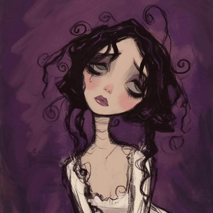 A dreamy illustrated portrait against purple